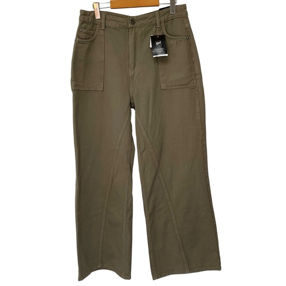 GEF France Jeans Womens 12 Green Brown 100% Cotton Wide Leg High Rise Fall New - Picture 1 of 7